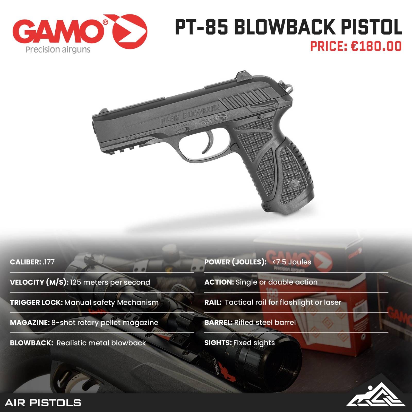 Airgun Pistol: GAMO PT-85 Blowback Pistol